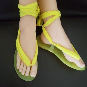 Liliana women's Flat Sandals Neon Yellow Color flat strappy Size 6 New with box